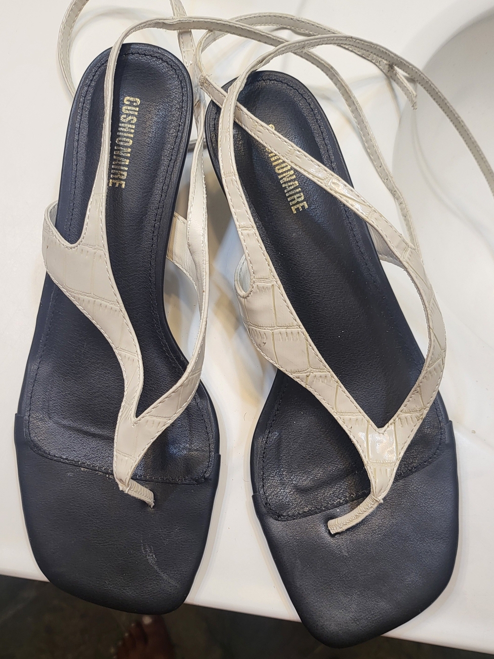 Cushionaire Cream Croc-Embossed Slingback Sandals